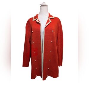 Vintage 1970s Sz L Orange Women's Double-Breasted Jacket Cardigan Long Sleeve